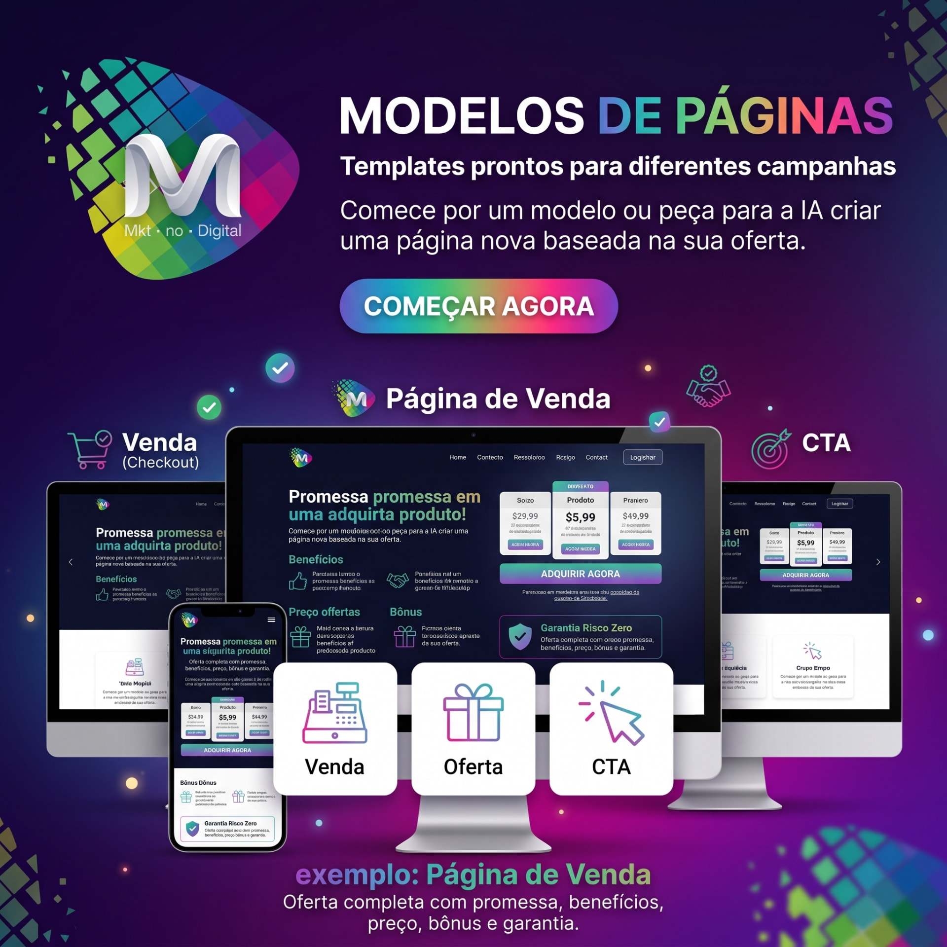 Modelo de página de venda com oferta, benefícios e chamada para ação