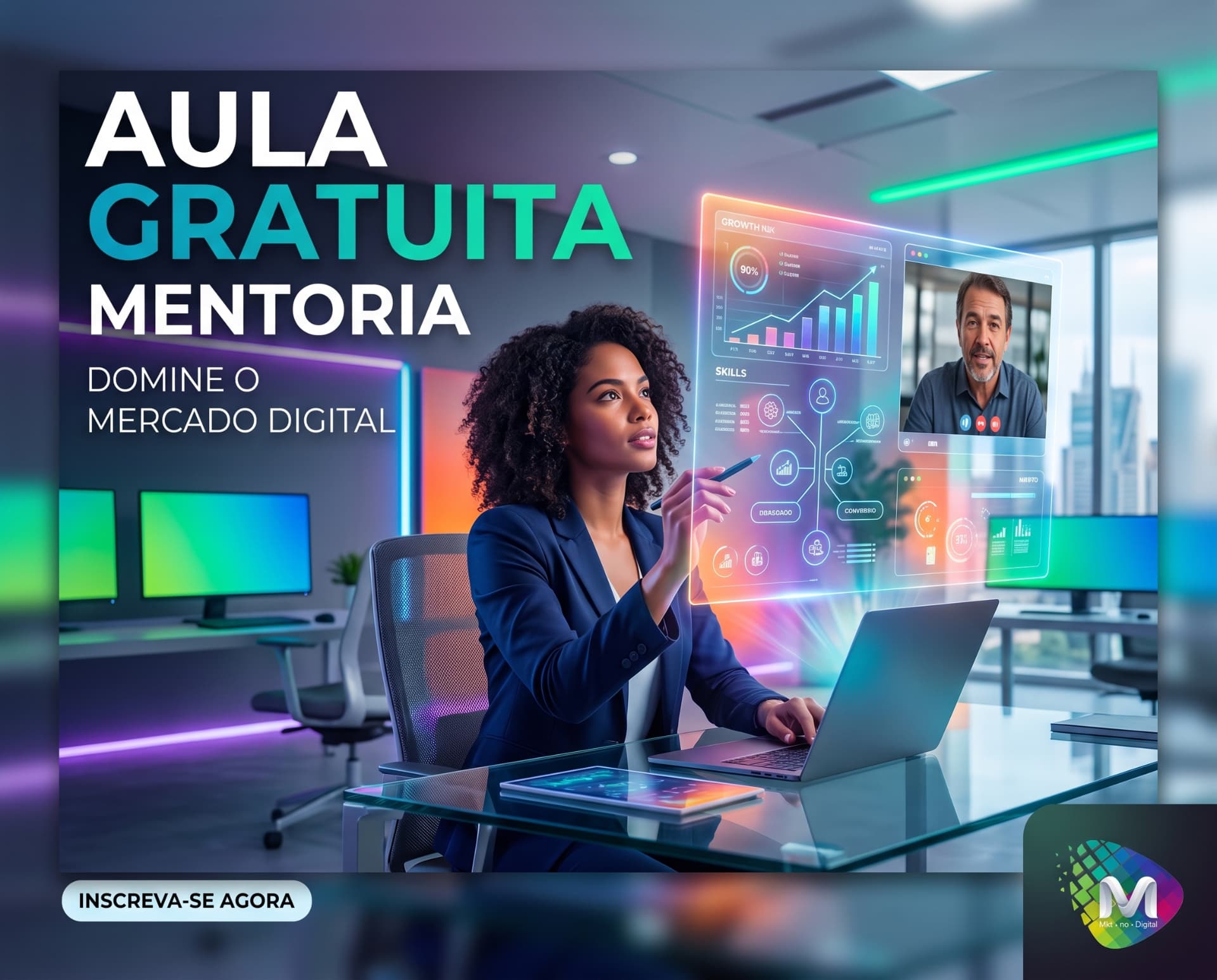 Criativo de mentoria para aula gratuita